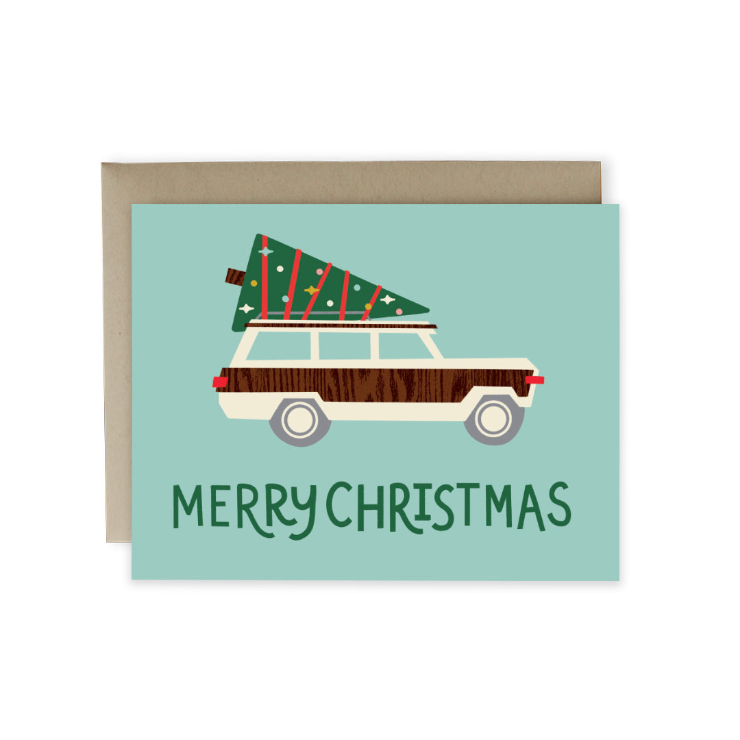 Woodie Wagon Merry Christmas Card, Hideaway House Studio, Katey Stafford